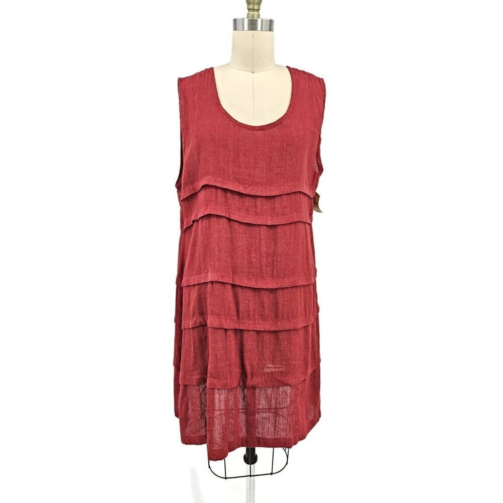 New VTG Virmani Wine Red Dress Womens 12 Linen Blend Tiered Sleeveless 90s
